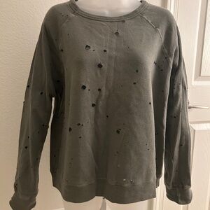 Michael Lauren Distressed Crew Neck Sweatshirt in Olive